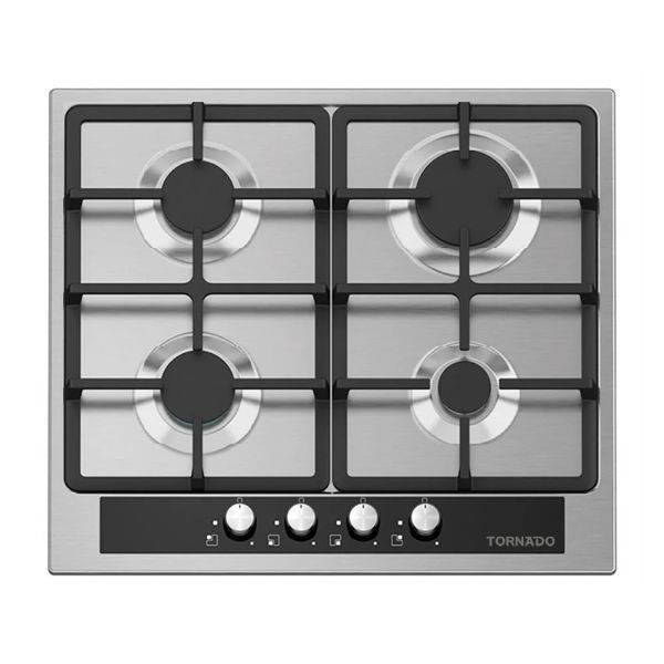 TORNADO Built-In Hob 60 x 60 CM, 4 Gas Burners, Stainless - GHV-M60CSU-BK