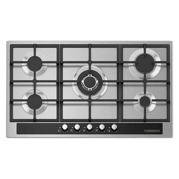 TORNADO Built-In Hob 90 x 60 CM, 5 Gas Burners, Stainless - GHV-M90CSU-BK