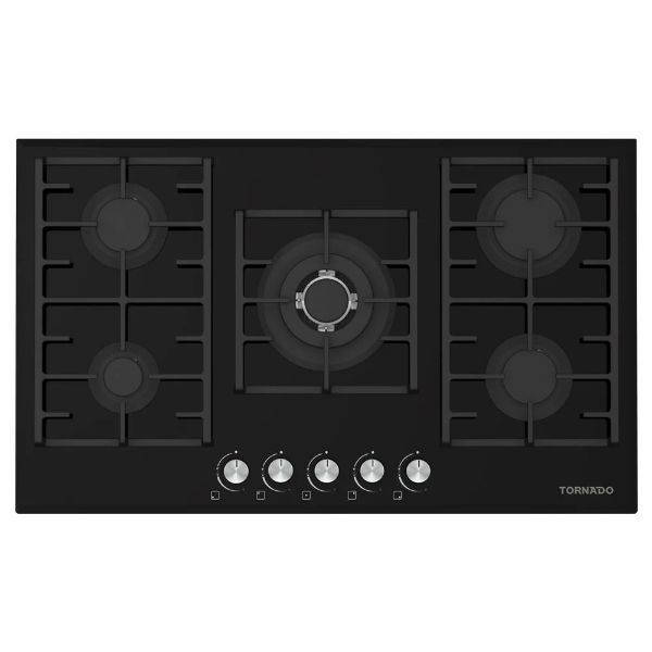 TORNADO Built-In Hob 90 x 60 CM, 5 Gas Burners, Glass Black - GHV-M90CCU-G