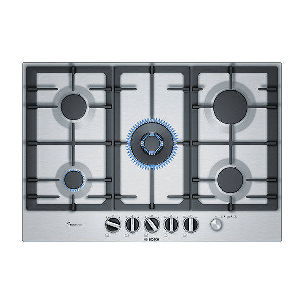 BOSCH BUILT-IN GAS HOB 5 BURNER 75 CM CAST IRON STAINLESS STEEL PCQ7A5M90