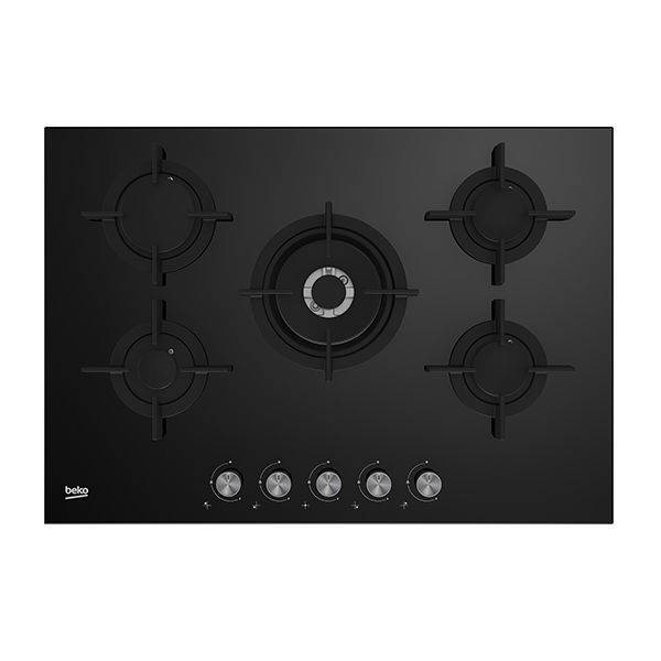 Beko Built-In Gas Hob 75cm 5 Gas Burners - Black Glass - HILW75222S