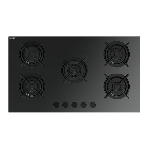 Fresh Gas Cooker Built In 5 Burners 90 Cm Glass BLACK 605 - HFR90CMGC1/W