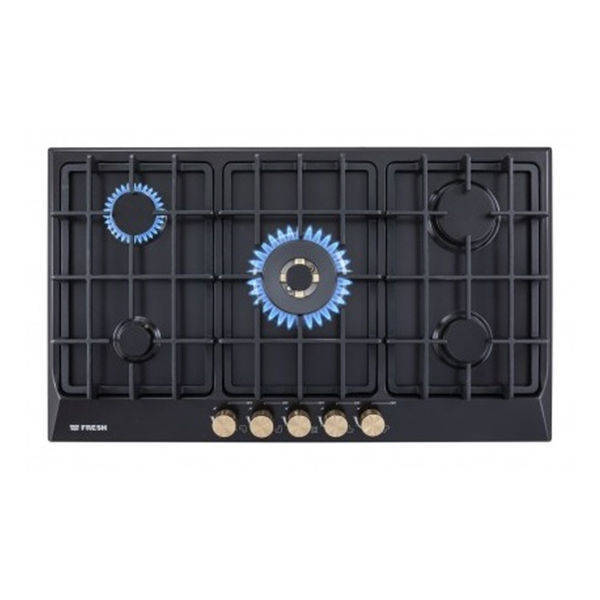 FRESH Gas Built-In Hob 5 Burner 90 cm Cast Iron Safety Black - F-9845