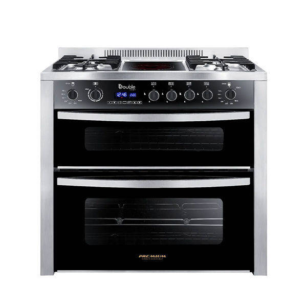 PREMIUM GAS COOKER DOUBLE CHEF 4 BURNERS BURNER AMID INFARED 60*90 CM STAINLESS STEEL*BLACK - PRM6090SS-1GC-511-IDSP-DV-F