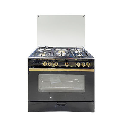 Picture of Techno Gas Cooker Mega 5 Burners 60*90 CM golden handles Digital With Fan Black - MegaBlack3730
