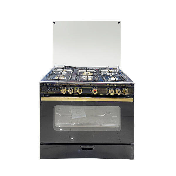 Techno Gas Cooker Mega 5 Burners 60*90 CM golden handles Digital With Fan Black - MegaBlack3730