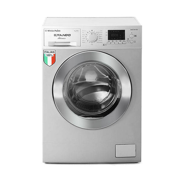 White Point Front Load Full Automatic Washing Machine 8 KG GRANDO 100% Italian In Silver Color & Chrome Door - WPW 8121 DSC