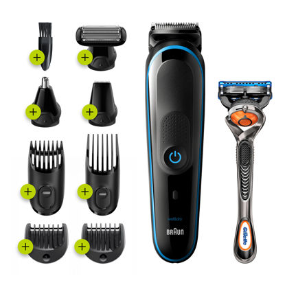 Braun All in One Hair Trimmer with Gillette Fusion5 ProGlide Razor for Men, Black/Blue - MGK5280