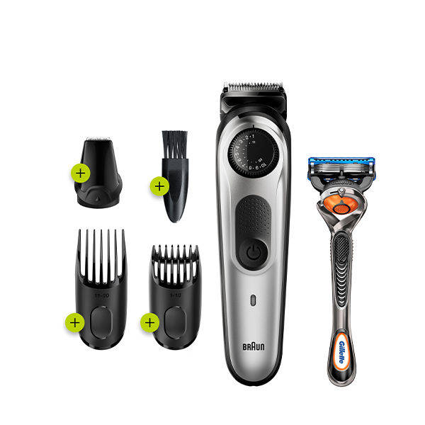 Braun Beard Trimmer with Gillette Fusion5 ProGlide Razor, Black/Silver - BT5260
