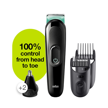 Braun MGK3321, 6-in-1 Beard Trimmer for Men from Gillette, All-in-One Tool, 5 attachments  (Black / Vibrant Green)