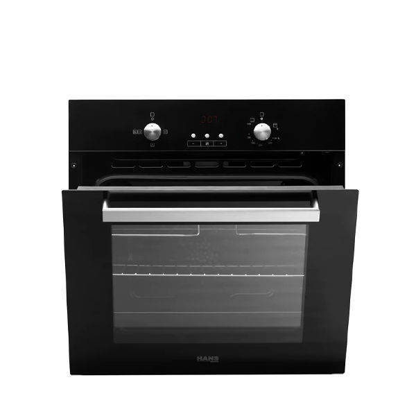 Hans Built in Oven 60cm Gas with Grill and Cooling Fan Control Panel Black Glass OGO201.12