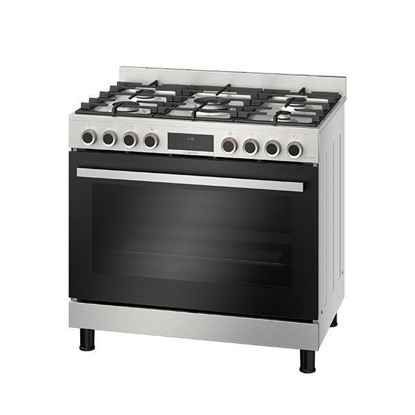 Bosch Cooker Serie 8 Stainless Steel 90*60 Cm 5 Burners with Grill All Self Clean Oven 147 Liter Model HIZ5G7W59S