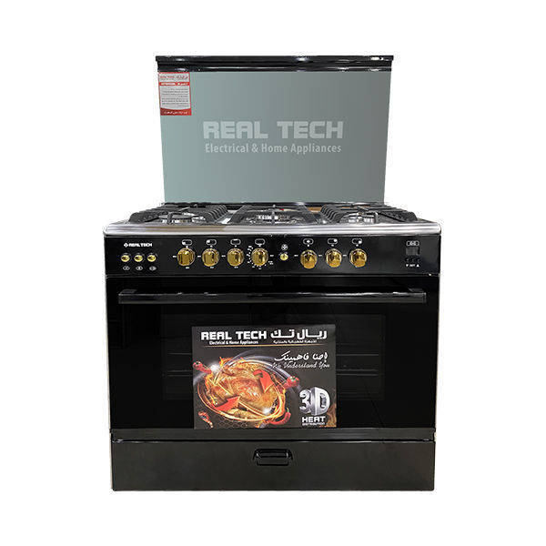 900811-Real tech Cooker 60*90 Bright Rock Cast Digital Screen 5 Burners black