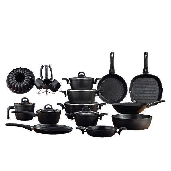 drobina cookware set 24 piece granite Black