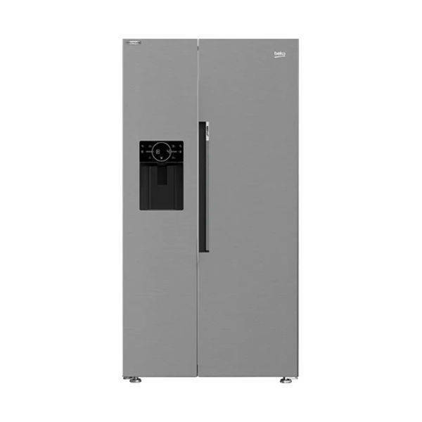 Beko Digital Side By Side Refrigerator With Water Dispenser, Inverter, Nofrost, 2 Doors, 571 Liters, Stainless - GN166130XB