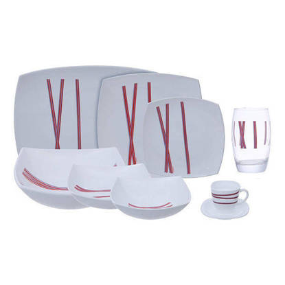 طقم اركوبال لومينارك 44 قطعة OXFORD أبيض*أحمر - 2532 Luminarc Arcopal 44 Pieces OXFORD White*Red - 2532