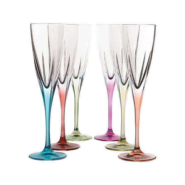 RCR Crystal Fusion Colors Water Glass cups set Flute , 6 Pieces - 170ml