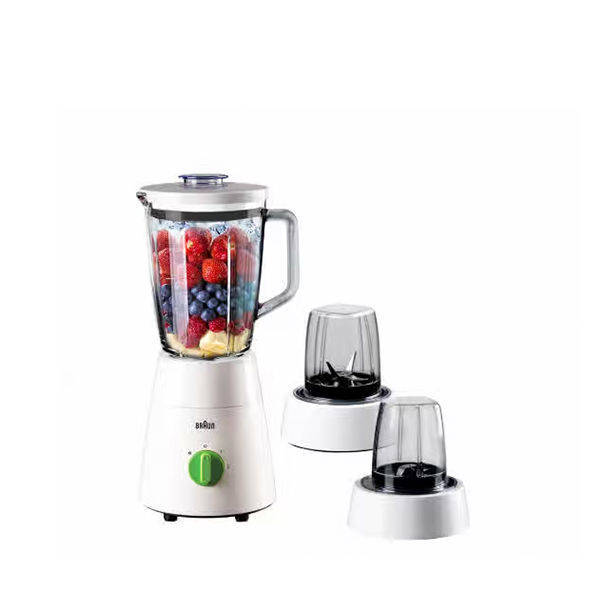 Braun 3 In 1 Jug Blender with Chopper and Grinder, 500 Watt, White - JB0123WH