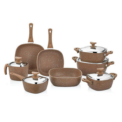 Saflon granite Cookware Set 13 Pieces Brown Square