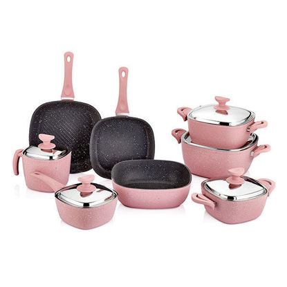Saflon granite Cookware Set 13 Pieces Pink Square