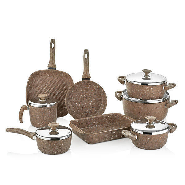 Saflon granite Cookware Set 13 Pieces Brown circular