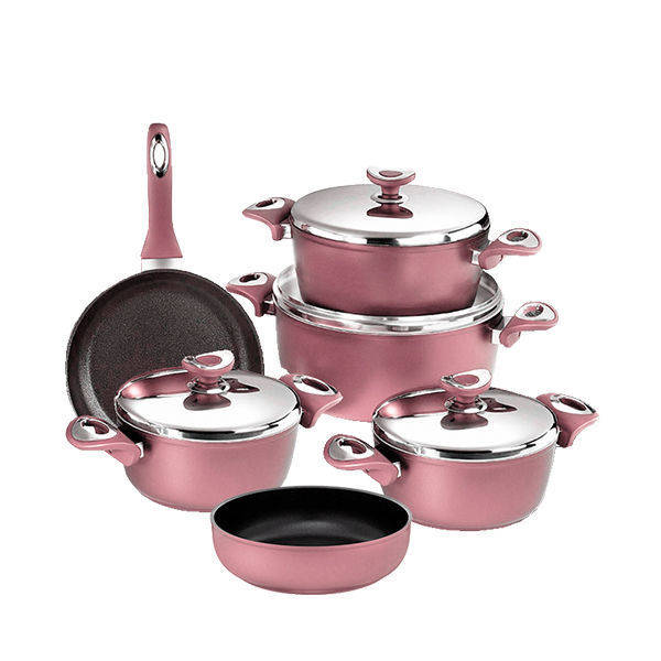 Saflon Tefal Titanium Cookware Set 10 Pieces Pink circular