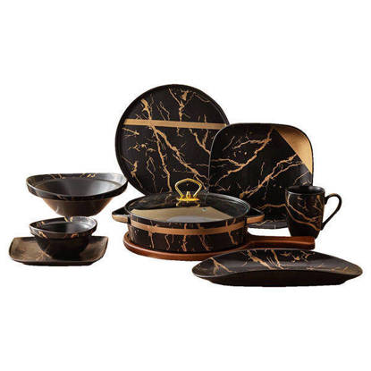 طقم عشاء نور المصطفي 35 قطعة لون أسود Nour Al Mostafa 35 Pieces Thermal porcelain Dinner Set Black - 1922