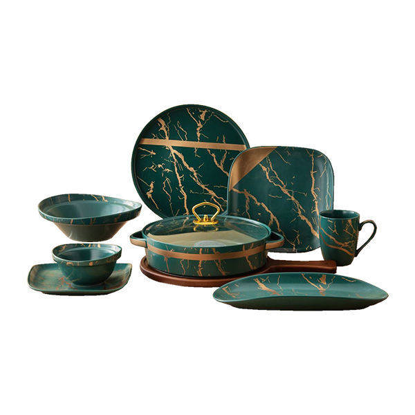 Nour Al Mostafa 35 Pieces Dinner Set Dark Green