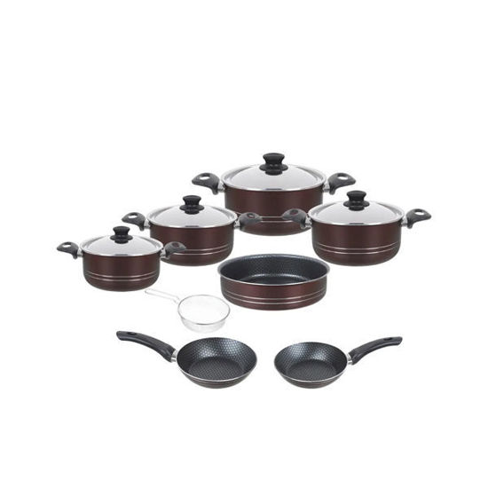 Trueval Tefl Cookware Set, 12 Pieces - Dark Red	