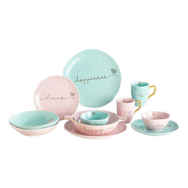Nour Al Mostafa 31 Pieces Dinner Set Pink-Baby blue