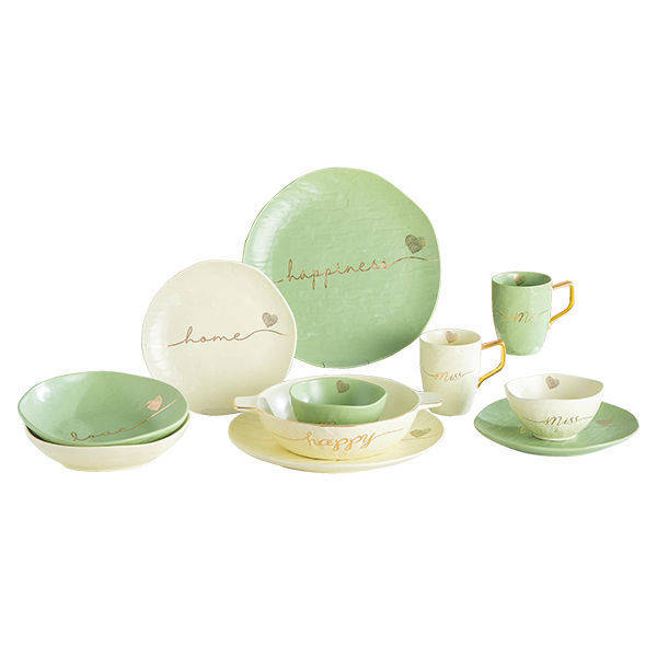 Nour Al Mostafa 31 Pieces Dinner Set Beige-Mint Green