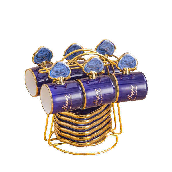 Nour Al Mostafa Coffee Set 13 Pieces With metal stand - Modern Blue