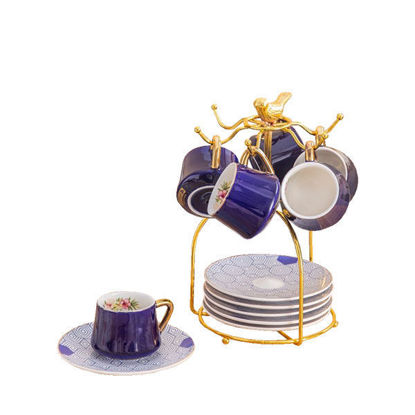 Nour Al Mostafa Coffee Set 13 Pieces With metal stand - Elegant Blue