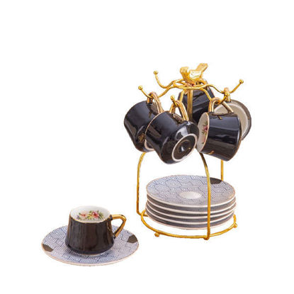 Nour Al Mostafa Coffee Set 13 Pieces With metal stand - Elegant Black
