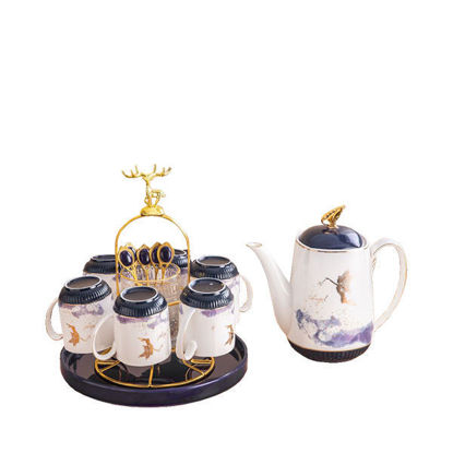 Nour Al Mostafa Thermal Porcelain Tea Set 17 Pieces - FLAMINGO Blue