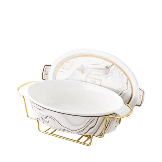 Nour Al Mostafa porcelain Oval oven tray - life is beautiful White