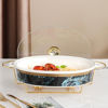 Nour Al Mostafa porcelain Oval oven tray with a glass cover - Elegant life Blue