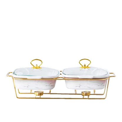 Nour Al Mostafa porcelain rectangular Double oven tray with a glass cover - happiness Pink