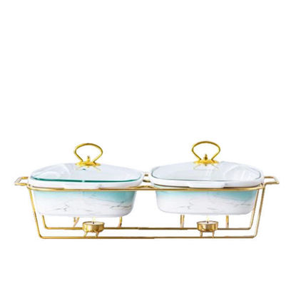 Nour Al Mostafa porcelain rectangular Double oven tray with a glass cover - happiness Blue