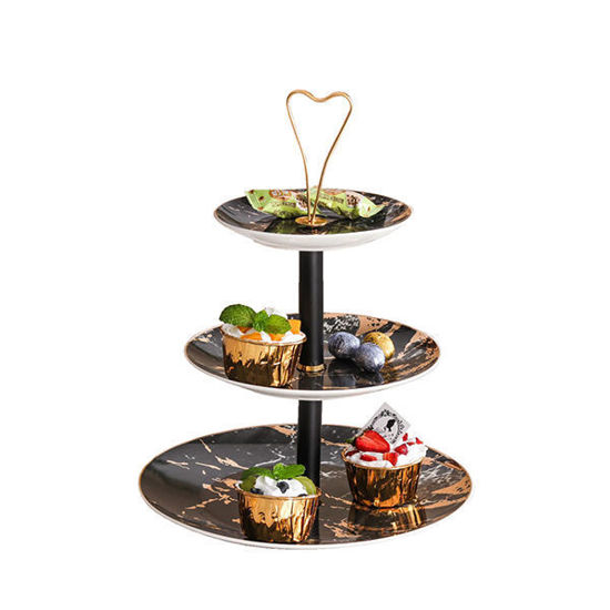 Nour Al Mostafa Cake Stand 3 Doors Marble Black*Gold