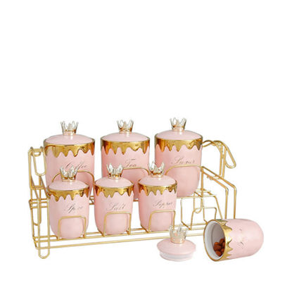 Elandalos Spice box set 7 Pieces Pink With stand gold