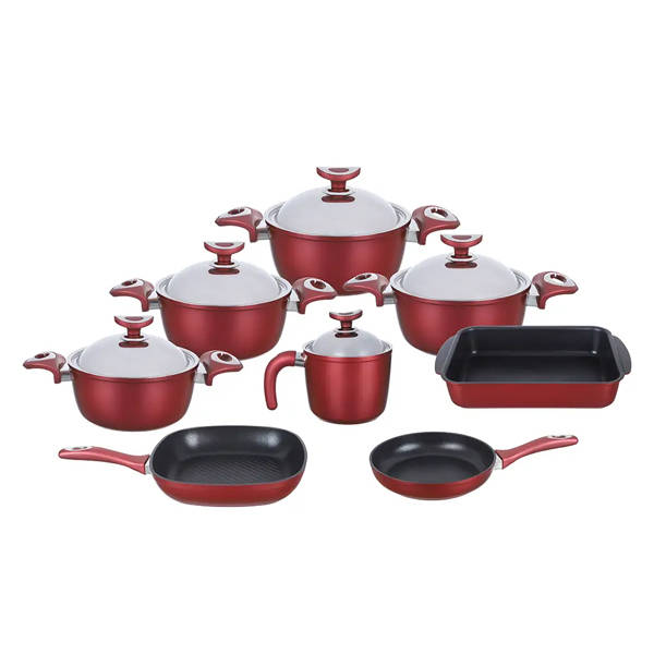 Saflon Tefal Titanium Cookware Set 13 Pieces Red circular