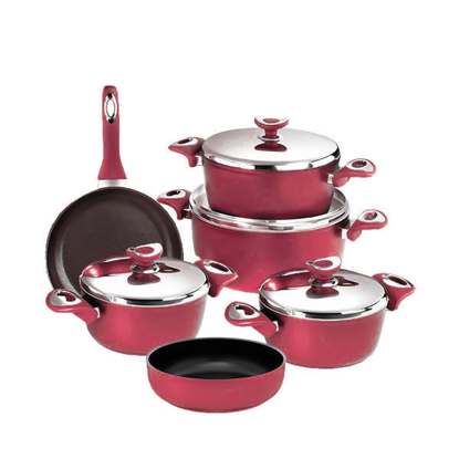 Saflon Tefal Titanium Cookware Set 10 Pieces Red circular