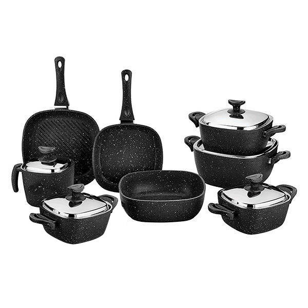 Saflon granite Cookware Set 13 Pieces Black Square	