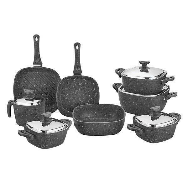 Saflon granite Cookware Set 13 Pieces Grey Square