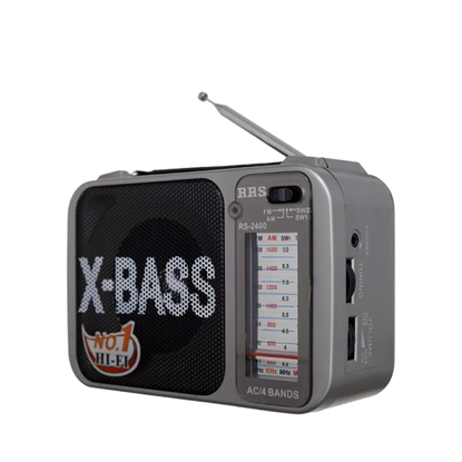 Multi band X-Bass rechargeable radio with dc jack earphone Silver Rs-2400