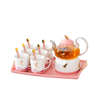 Nour Al Mostafa Porcelain Tea Set 17 Pieces with Tray