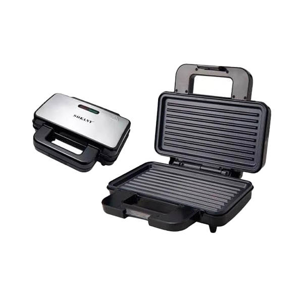 Sokany 3 In 1  Sandwich Maker - 1000Watt, Silver - SK-BBQ-835