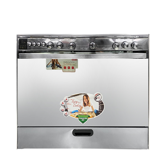 Techno Gas Cooker Mega 5 Burners 60*90 CM Full Safety Digital With Fan Stainless