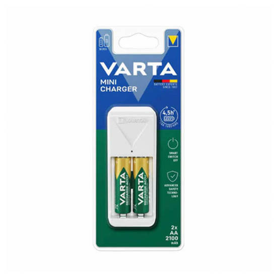 VARTA Mini Charger 2-AA 2100mAh NiMH Battery Charger - White